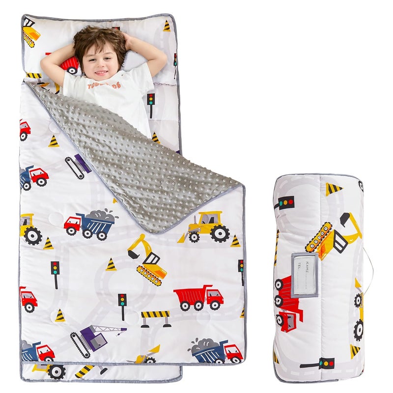 Viviland Toddler Kid Nap Mat for Preschool, Boys Car Truck Slumber Bag, Daycare Sleeping Bag with Pillow and Blanket, Kindergarten Sleep Mat - Image 1